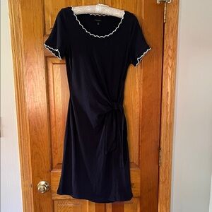 Talbots Navy Top with White Scalloped Trim